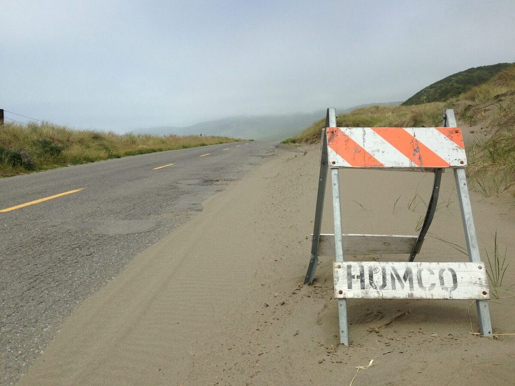 HumCo. Sand drifts into the road in places.