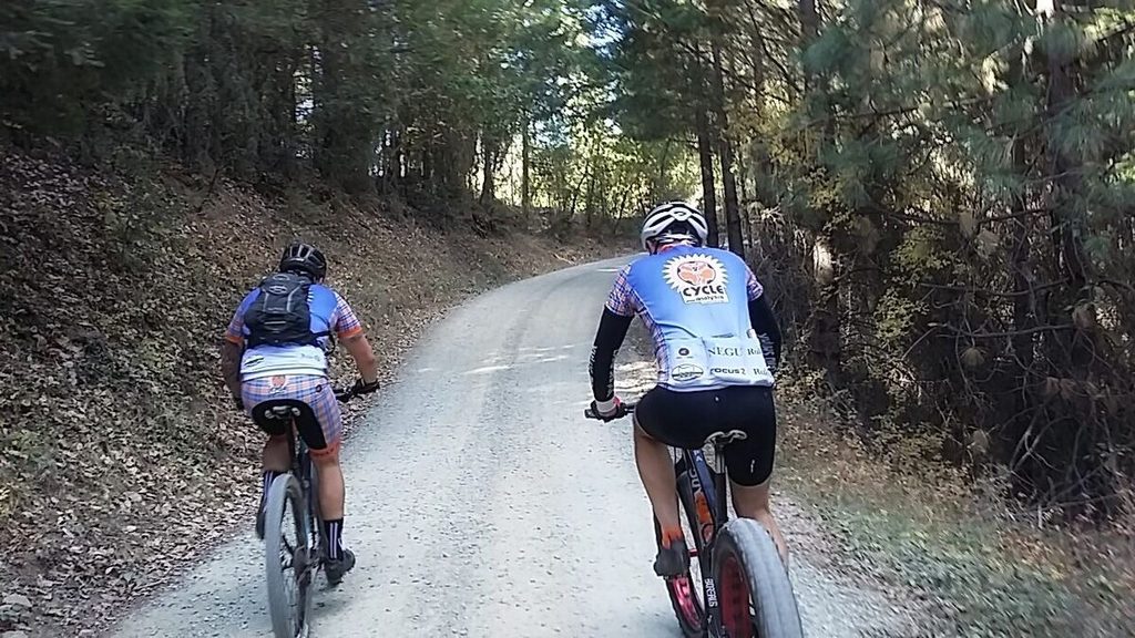 After a VERY brief 1/2 mile descent, we started back up the gravel road that leads to the East Applegate Ridge Trailhead. While we weren't in the presence of the one and only Eugene for long, we did have the brief pleasure of conversing with the dapper Englishman before he, and his big tires, left us on the trail!