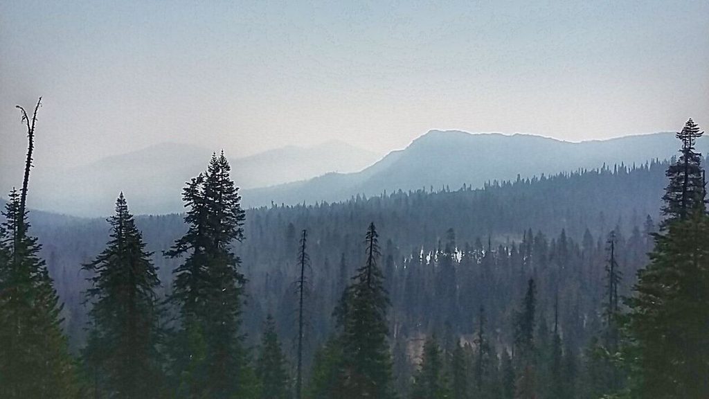 Nearing the top of Gumboot Summit, Gumboot Lake is barely visible in the center-right of the pic. The smoke is visible pretty much everywhere else in the pic.